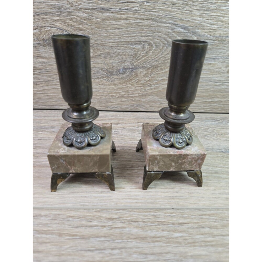 Vintage Brass Candle Holders, Made in Israel 5” Tall Set of 2